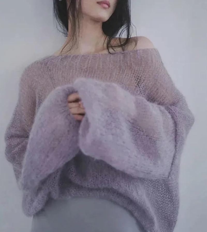Puff Sleeved Mesh Knit Sweater - KAYSMAR
