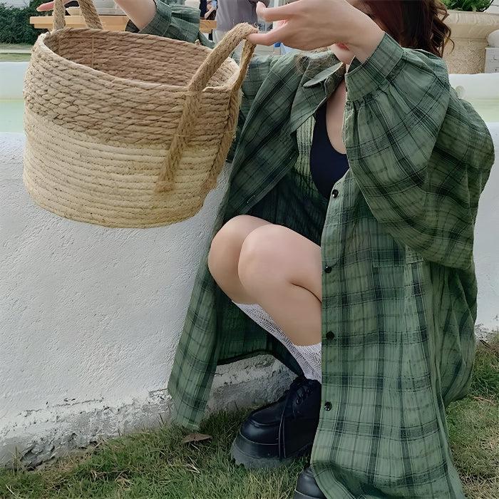 Puff Sleeved Plaid Shirt - KAYSMAR