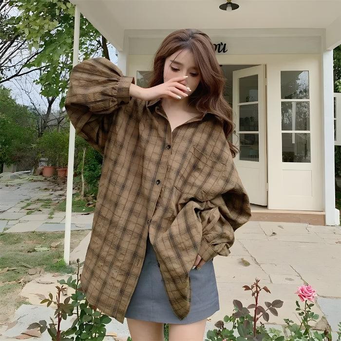 Puff Sleeved Plaid Shirt - KAYSMAR