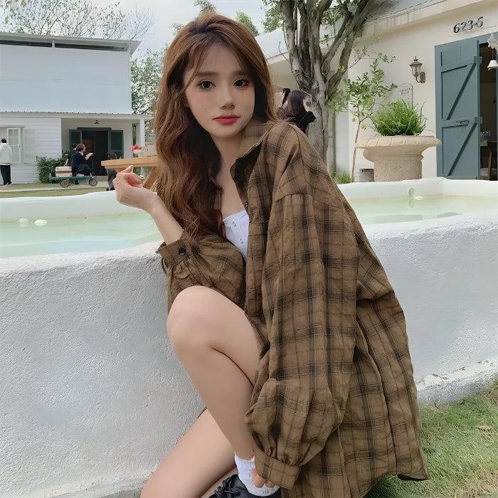Puff Sleeved Plaid Shirt - KAYSMAR