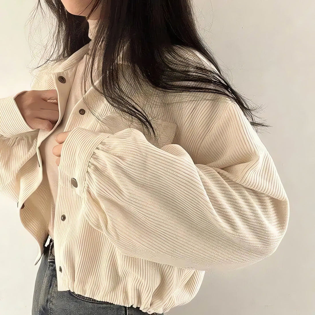Puff Sleeved Corduroy Crop Shirt - KAYSMAR