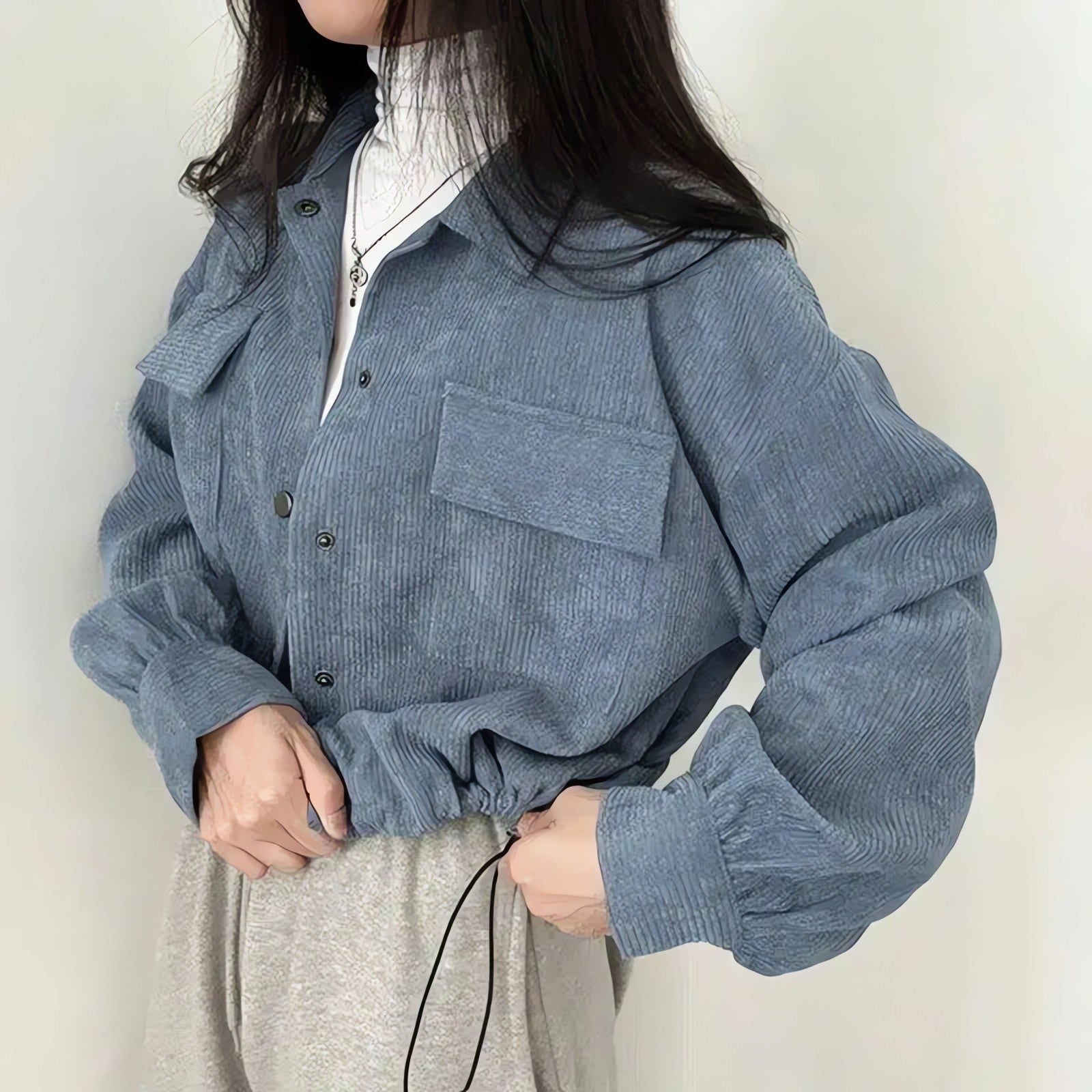 Puff Sleeved Corduroy Crop Shirt - KAYSMAR