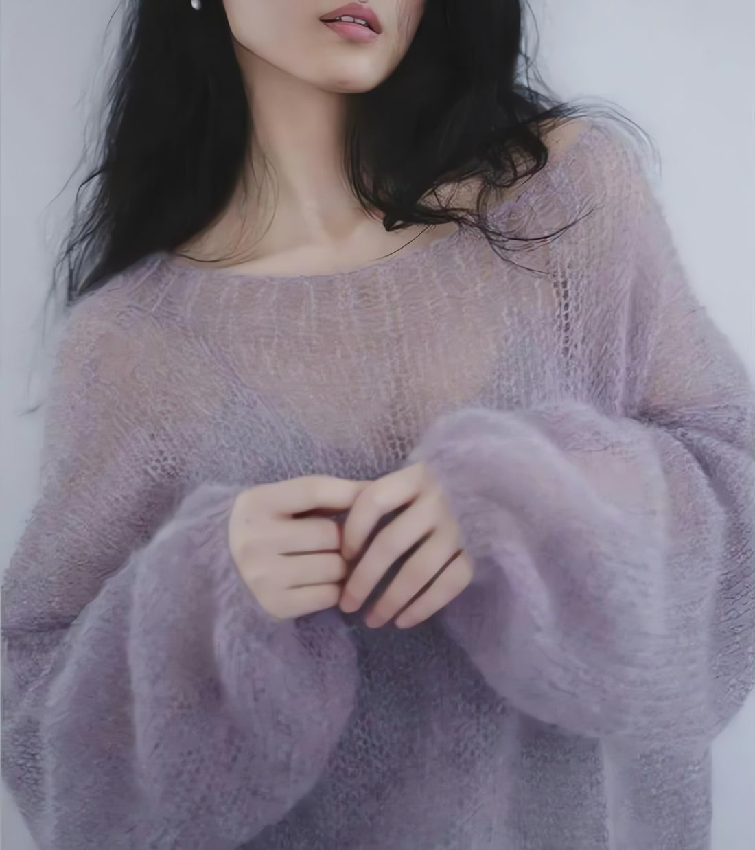 Puff Sleeved Mesh Knit Sweater - KAYSMAR
