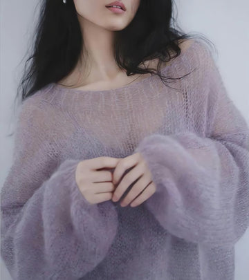 Puff Sleeved Mesh Knit Sweater - KAYSMAR