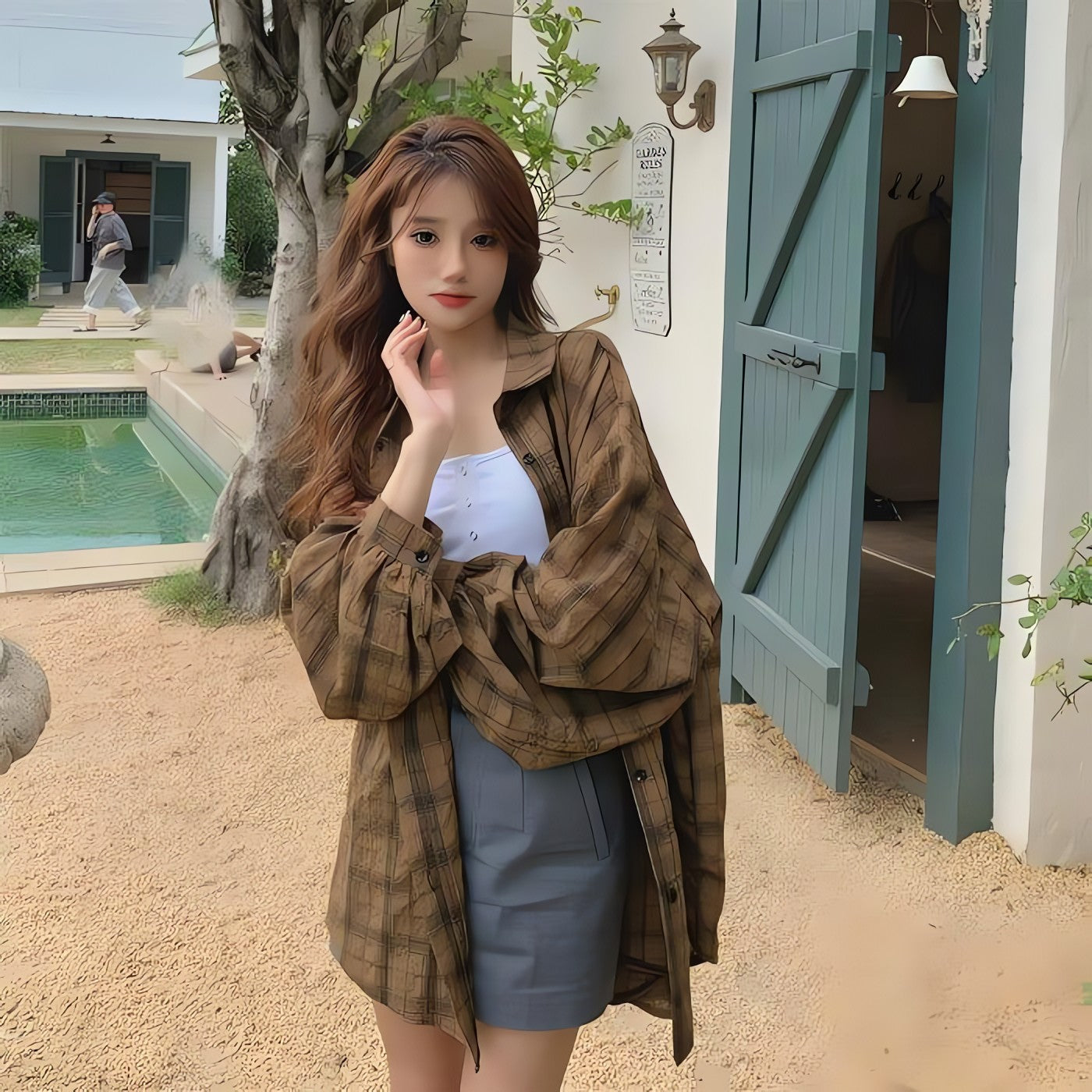 Puff Sleeved Plaid Shirt - KAYSMAR
