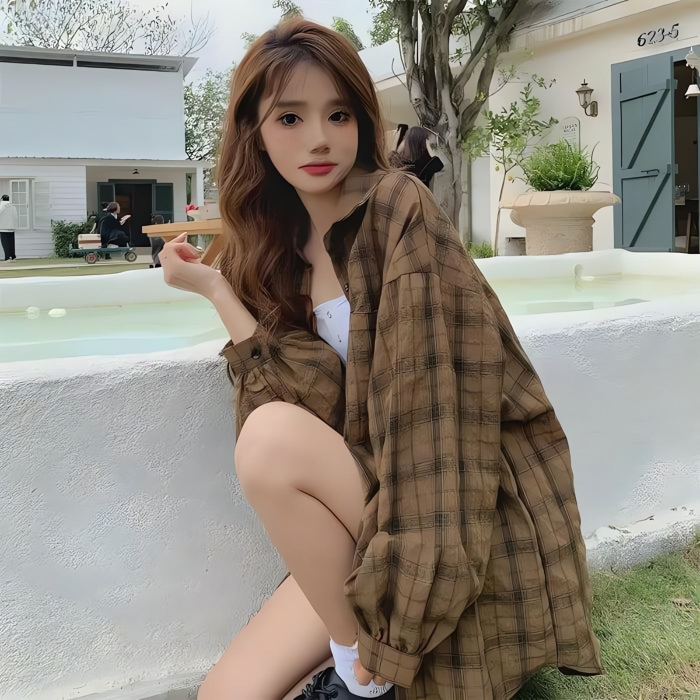 Puff Sleeved Plaid Shirt - KAYSMAR