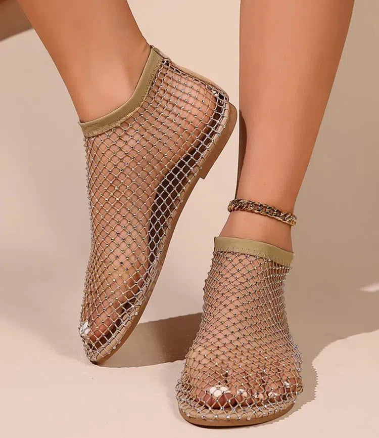 Rhinestone Fishnet Ballerina Flats - KAYSMAR