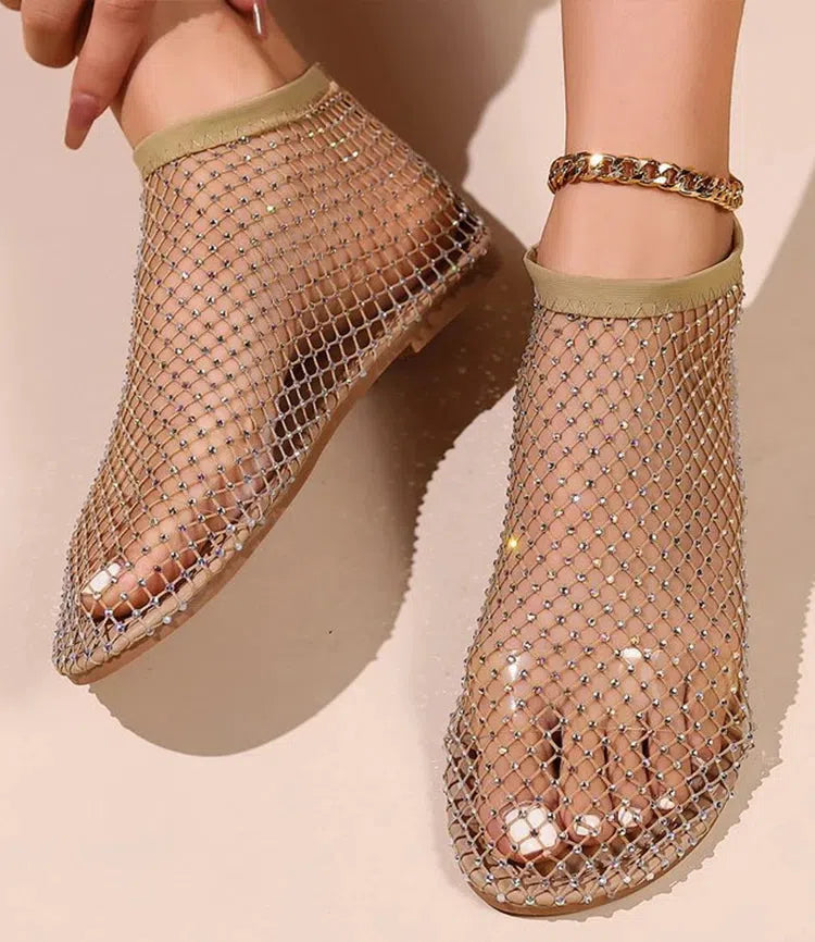 Rhinestone Fishnet Ballerina Flats - KAYSMAR