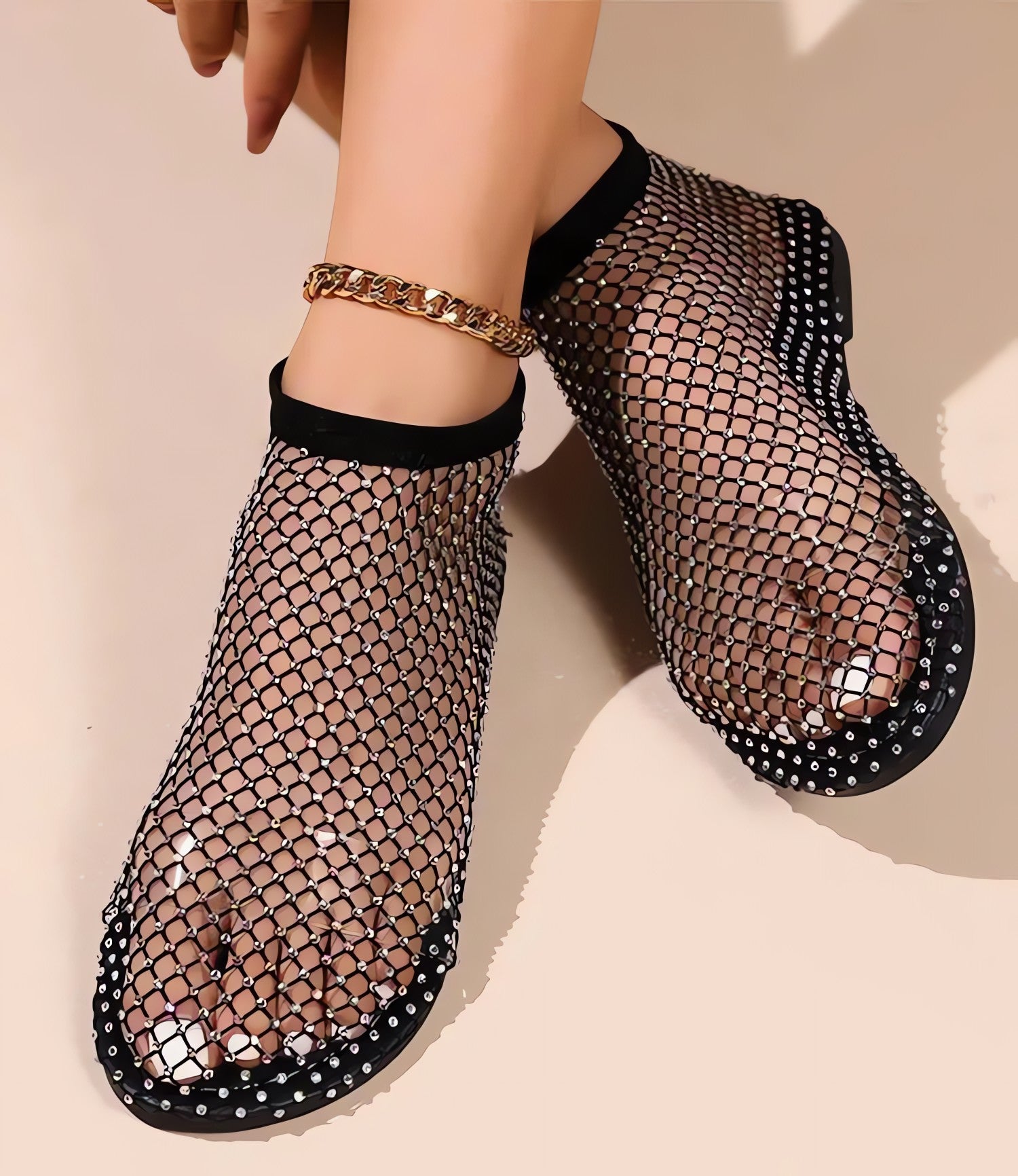 Rhinestone Fishnet Ballerina Flats - KAYSMAR