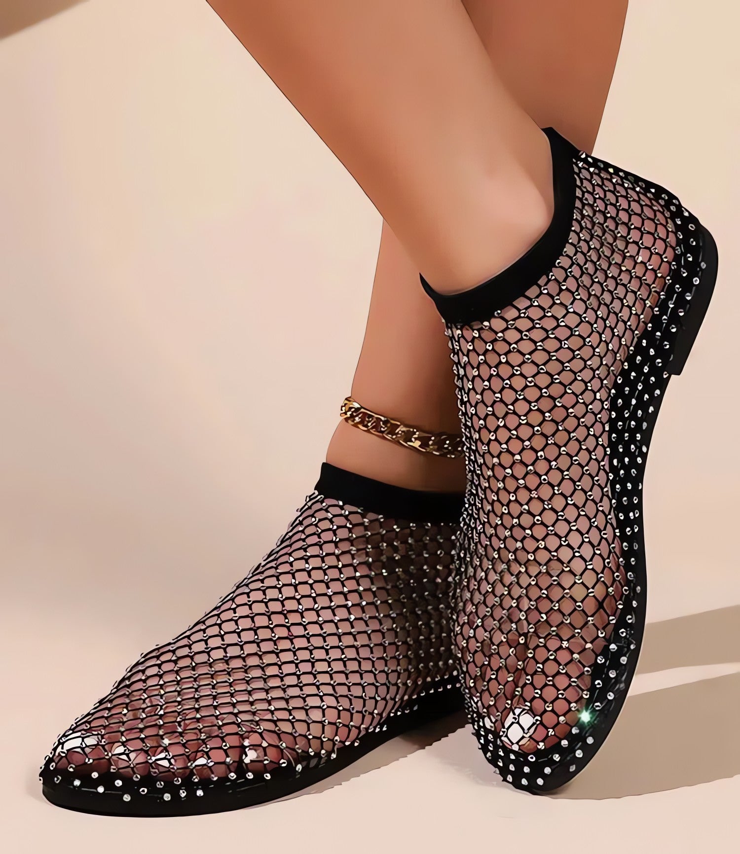 Rhinestone Fishnet Ballerina Flats - KAYSMAR