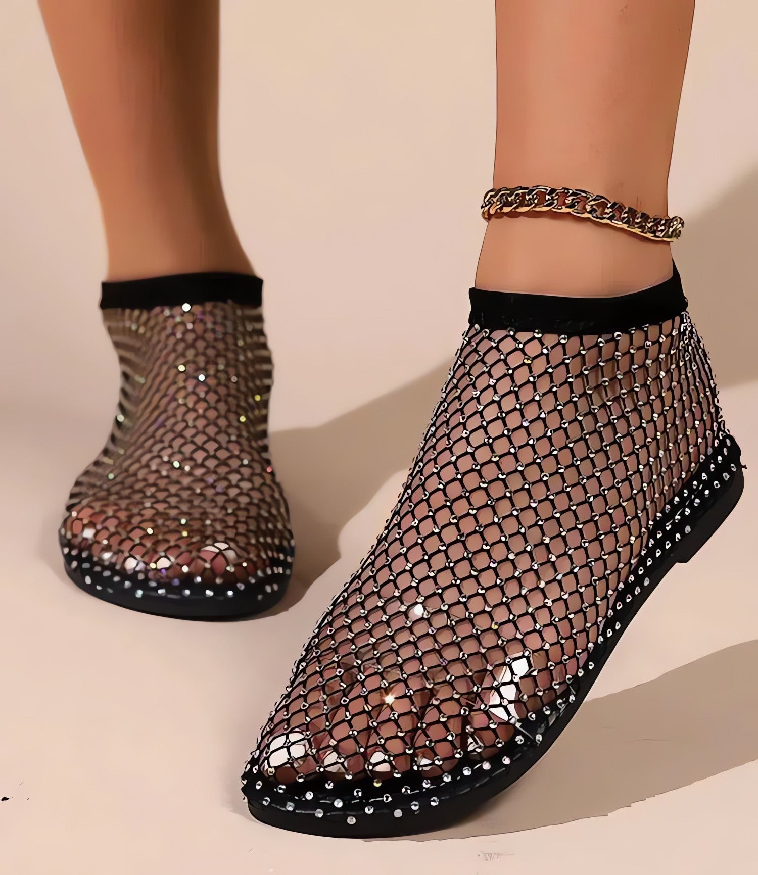 Rhinestone Fishnet Ballerina Flats - KAYSMAR