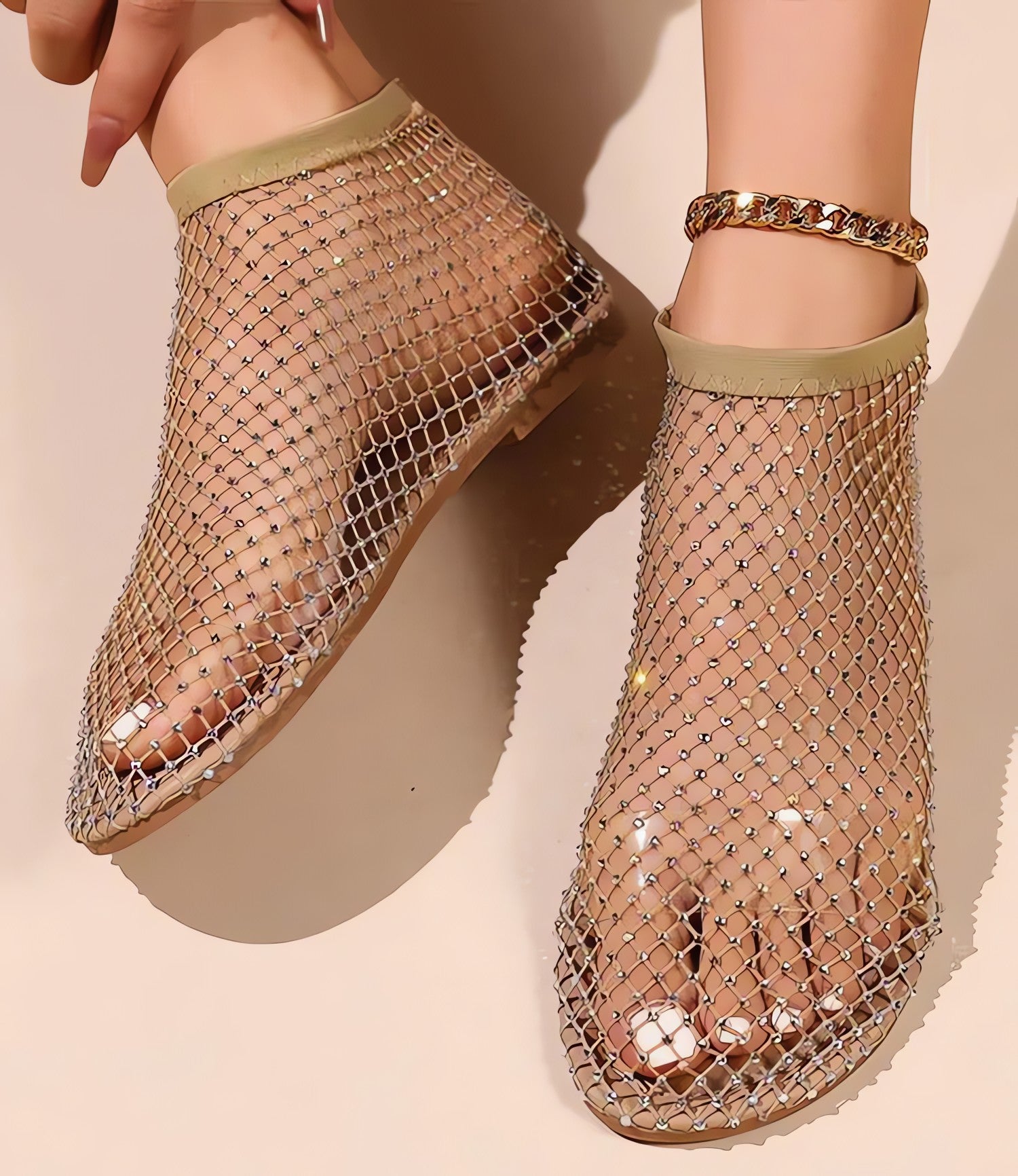 Rhinestone Fishnet Ballerina Flats - KAYSMAR