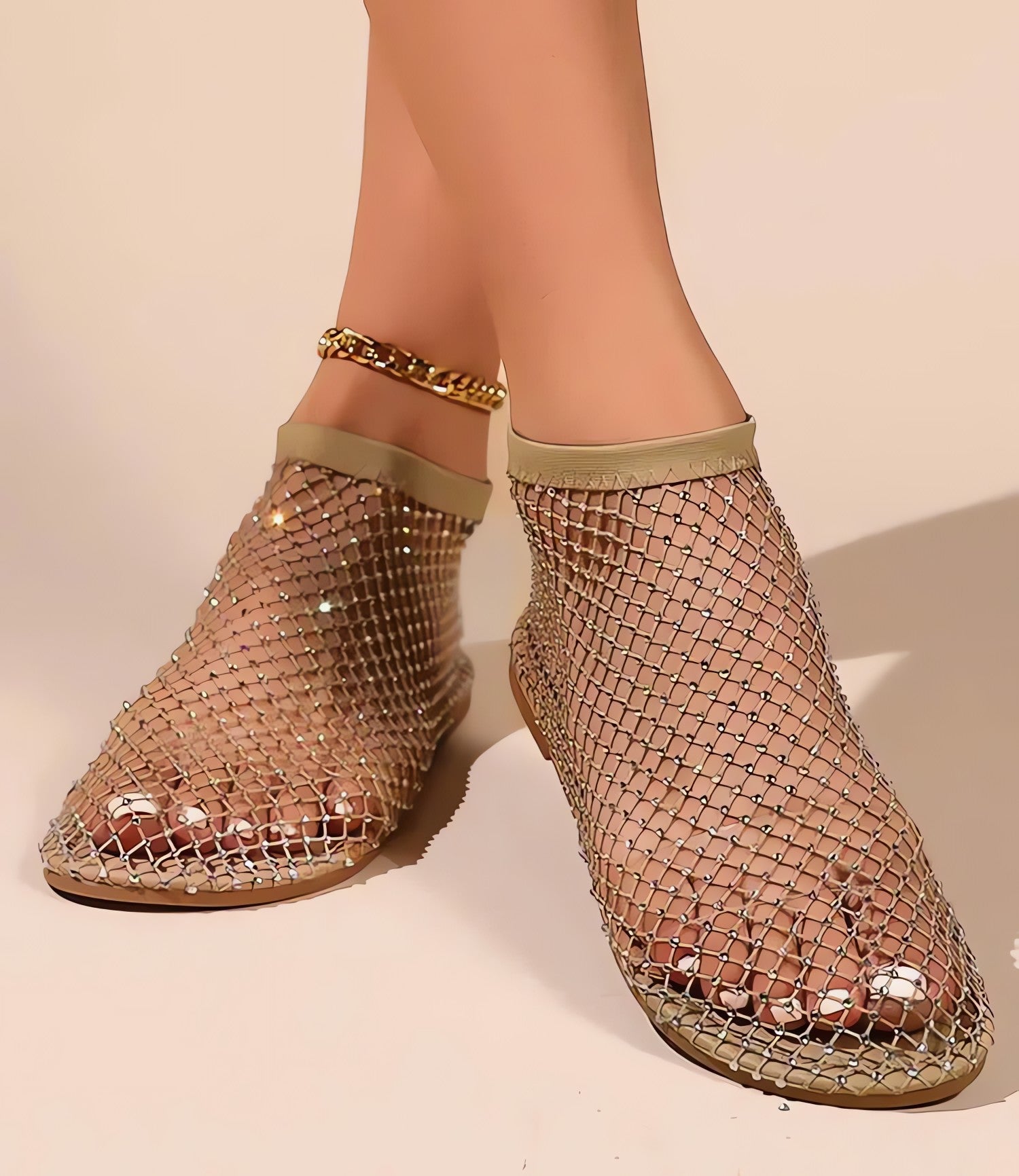 Rhinestone Fishnet Ballerina Flats - KAYSMAR