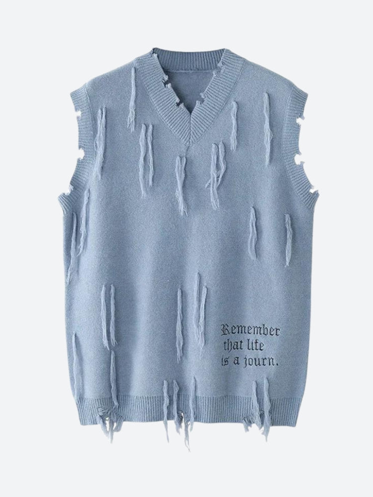 Ripped Tasseled Sweater Vest - KAYSMAR
