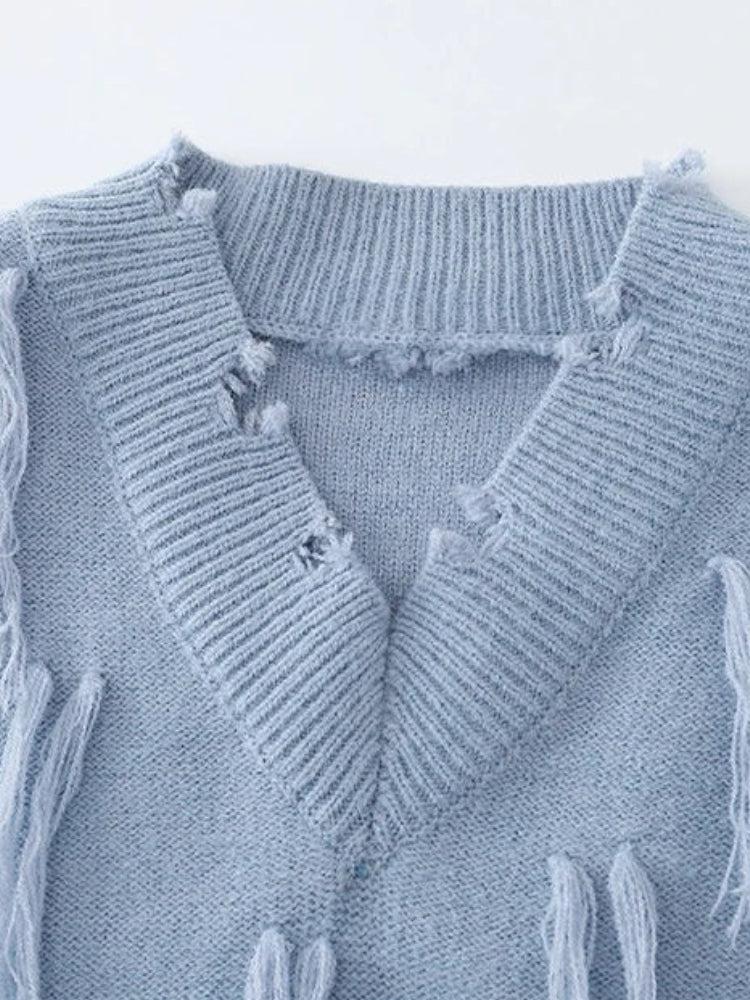 Ripped Tasseled Sweater Vest - KAYSMAR