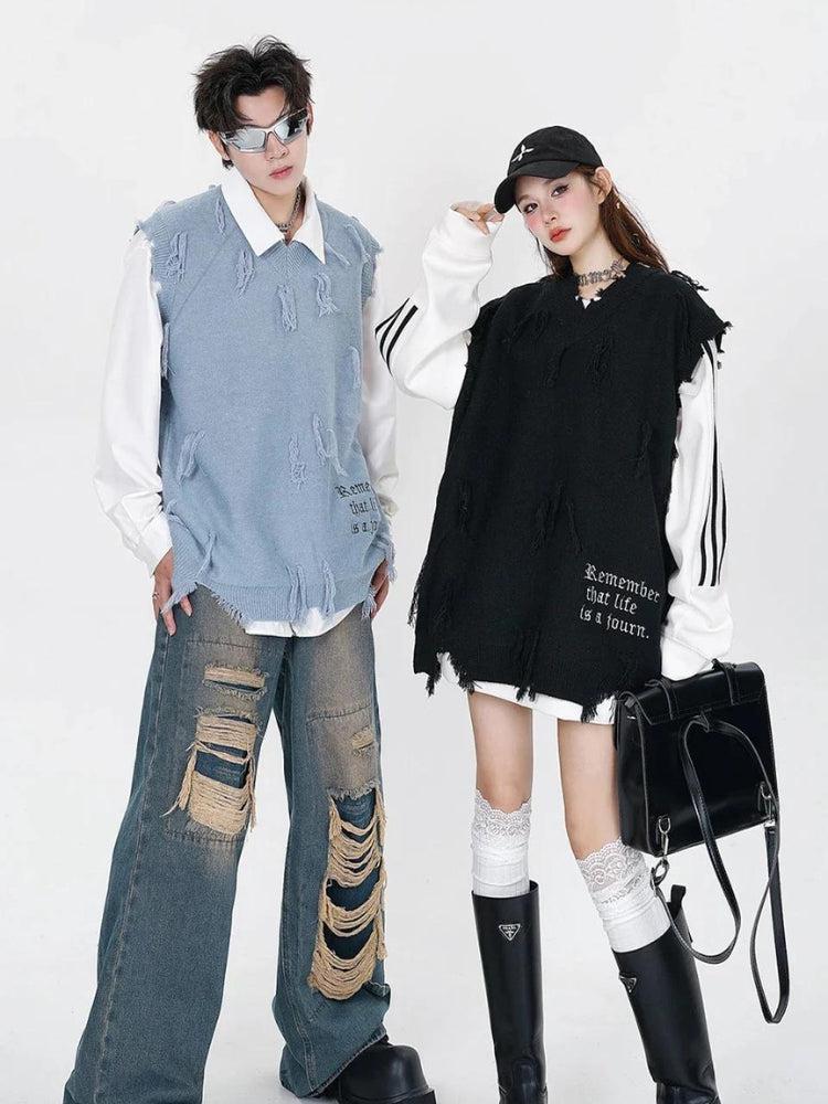 Ripped Tasseled Sweater Vest - KAYSMAR