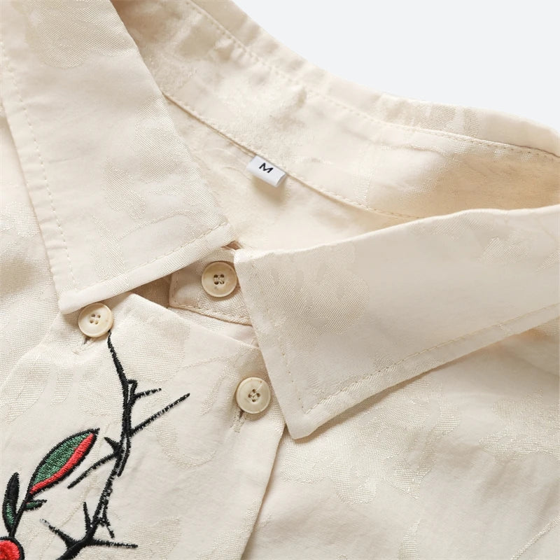 Rose Embroidery Tie Shirt - KAYSMAR