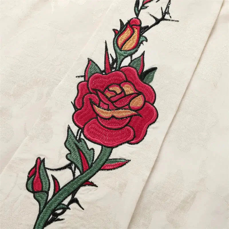 Rose Embroidery Tie Shirt - KAYSMAR