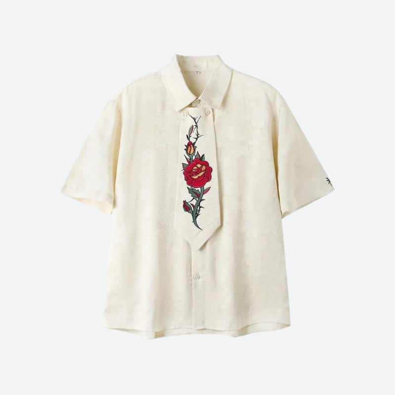 Rose Embroidery Tie Shirt - KAYSMAR