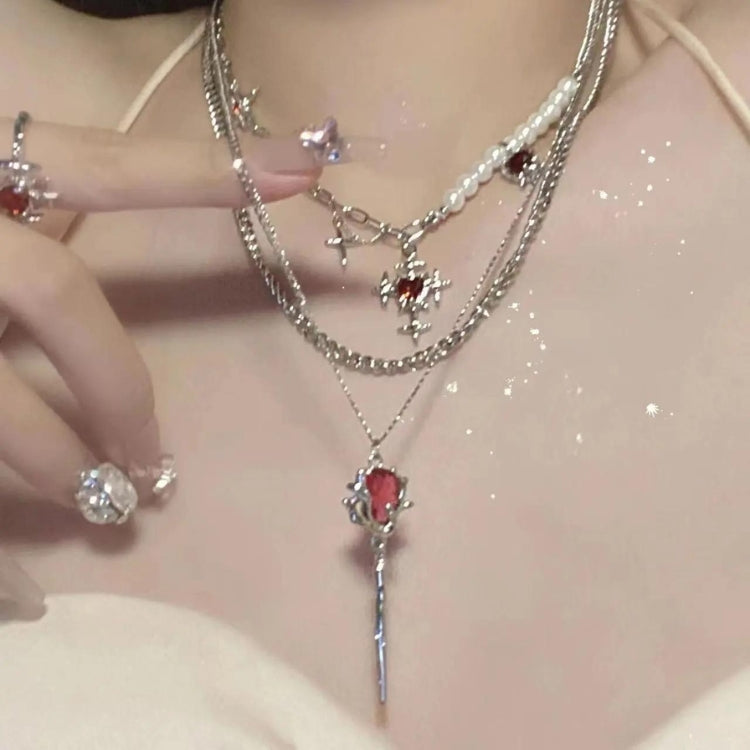 Rose Shaped Stoned Necklace - KAYSMAR