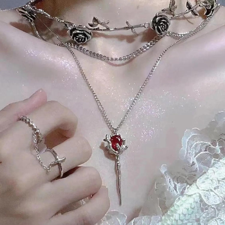 Rose Shaped Stoned Necklace - KAYSMAR