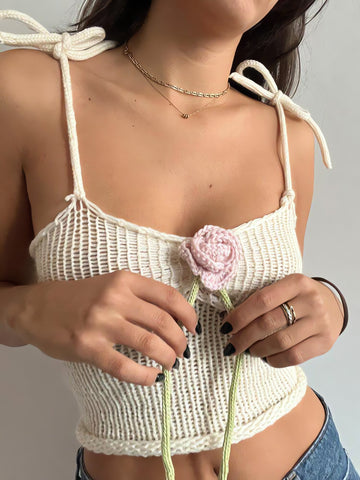 Rose Detailed Knitted Crop Top - KAYSMAR