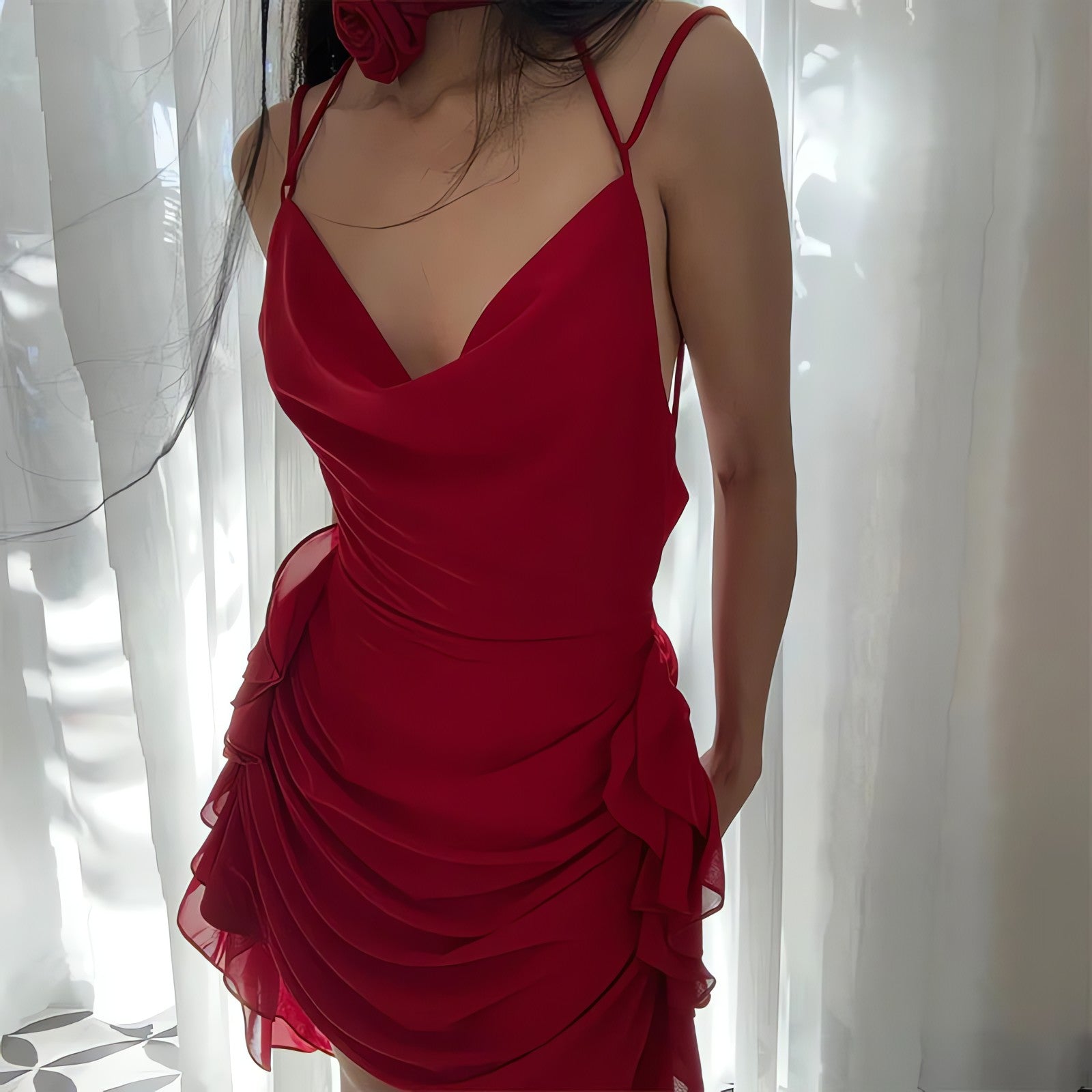 Rose Neck Tie Mini Dress