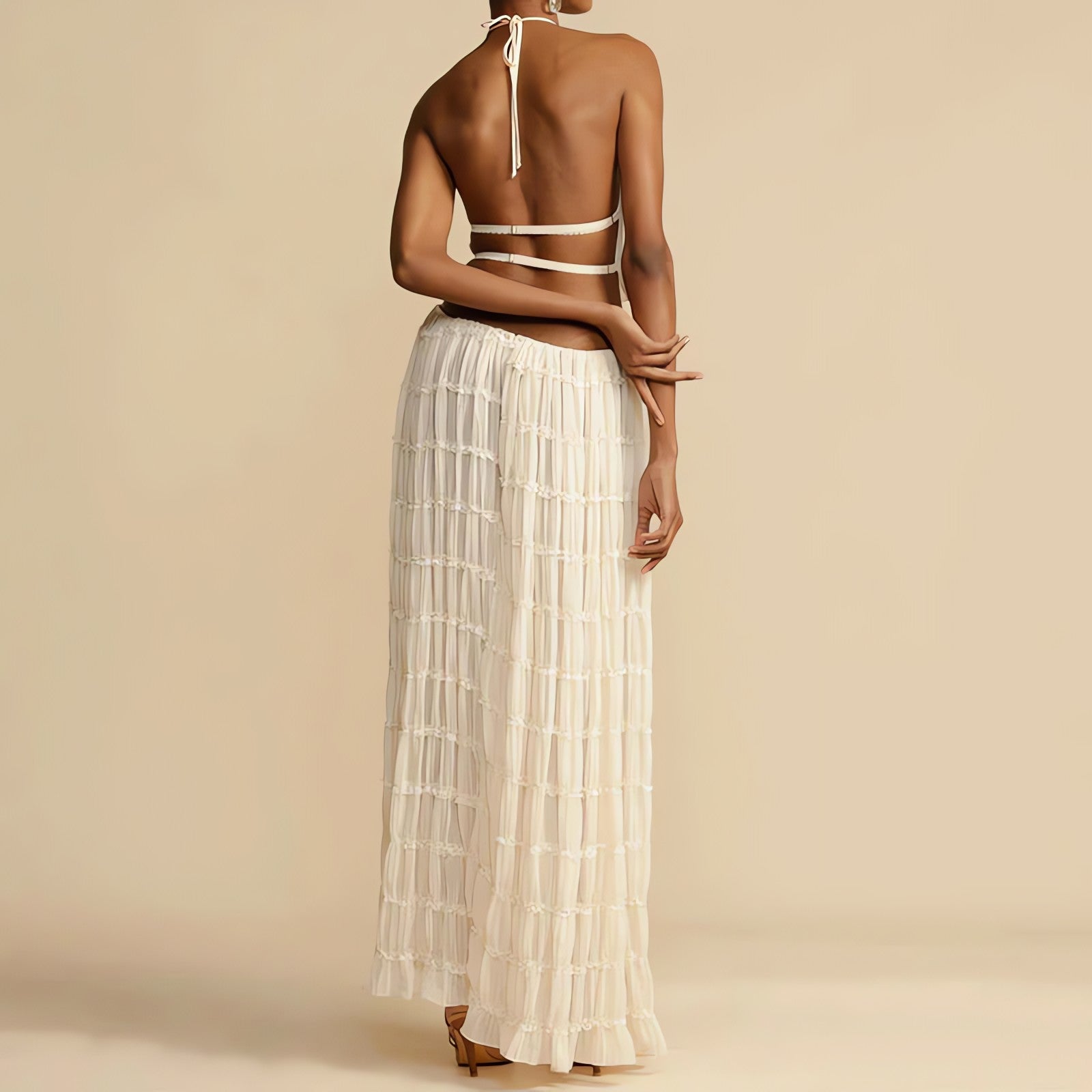 Ruched Backless Top & Maxi Skirt Two Piece Set - KAYSMAR
