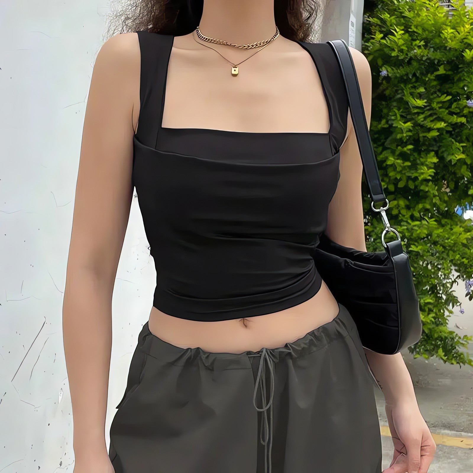 Ruched Square Neck Tank Top - KAYSMAR