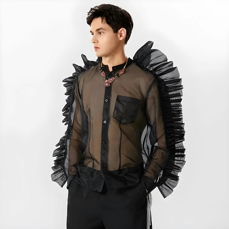 Ruffled Sleeve Sheer Shirt - KAYSMAR
