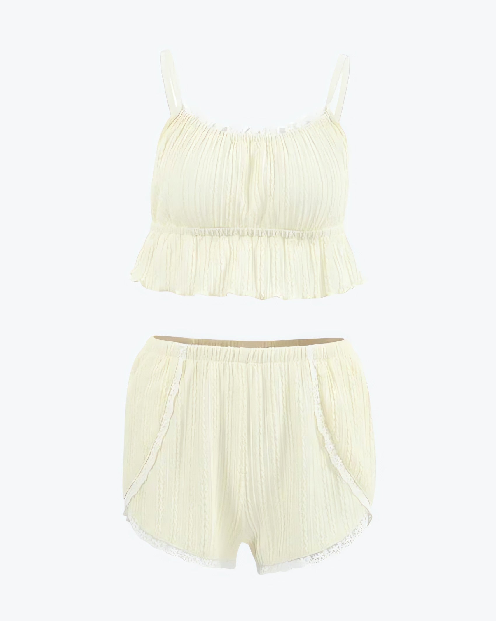 Ruffled Crop Top & Lace Trim Shorts Two Piece Set - KAYSMAR
