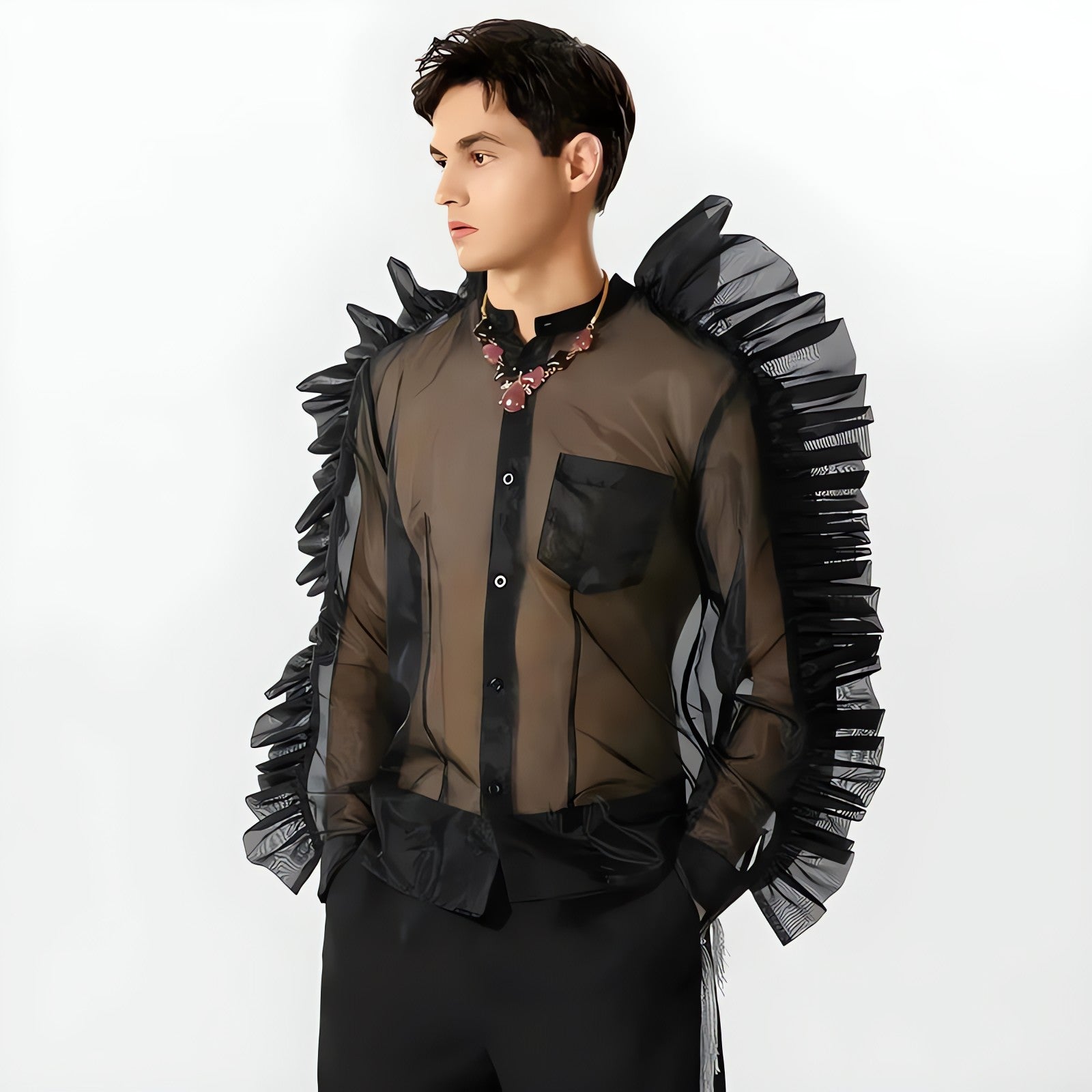 Ruffled Sleeve Sheer Shirt - KAYSMAR