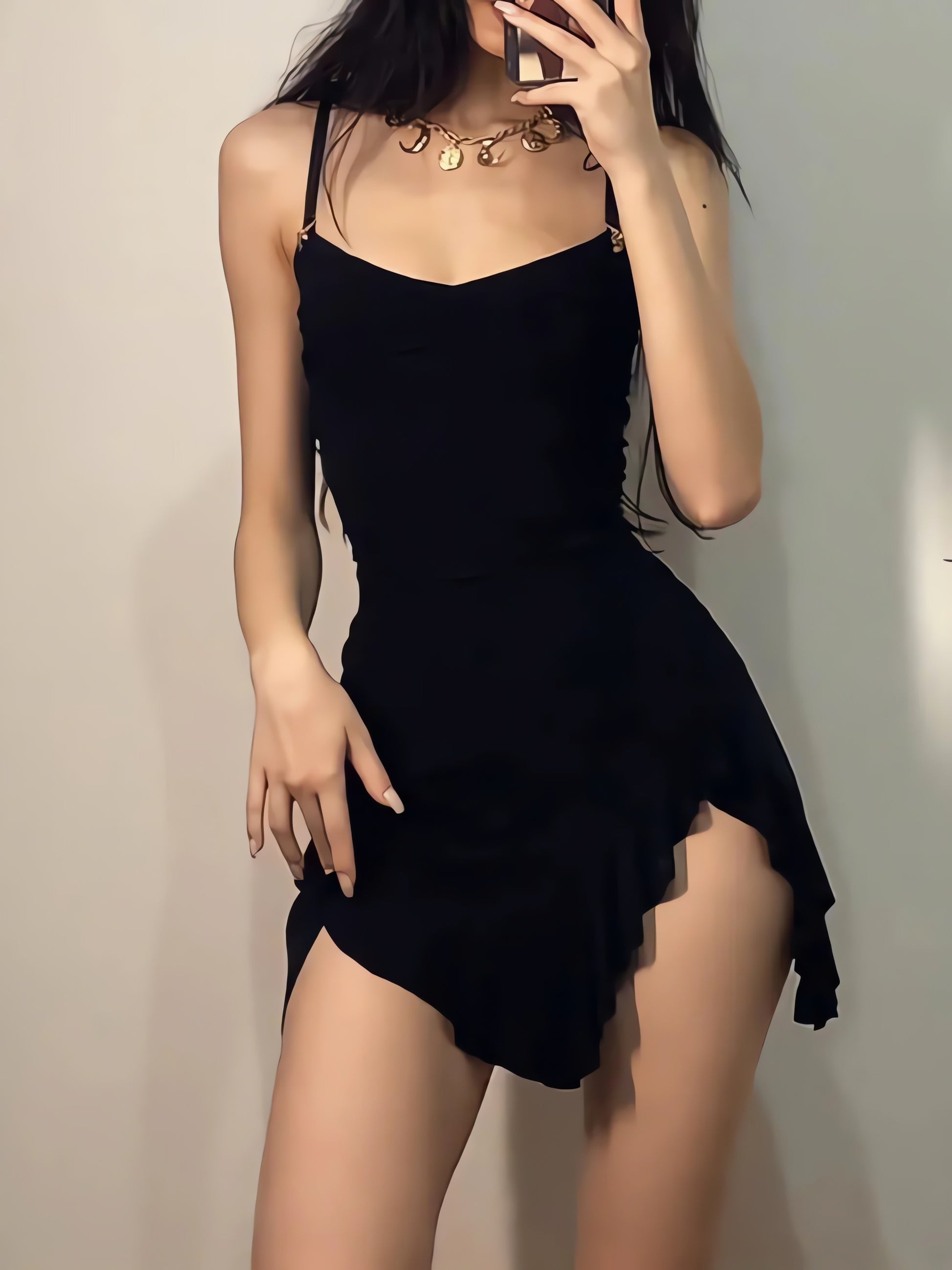 Ruffled Slit Bodycon Mini Dress - KAYSMAR