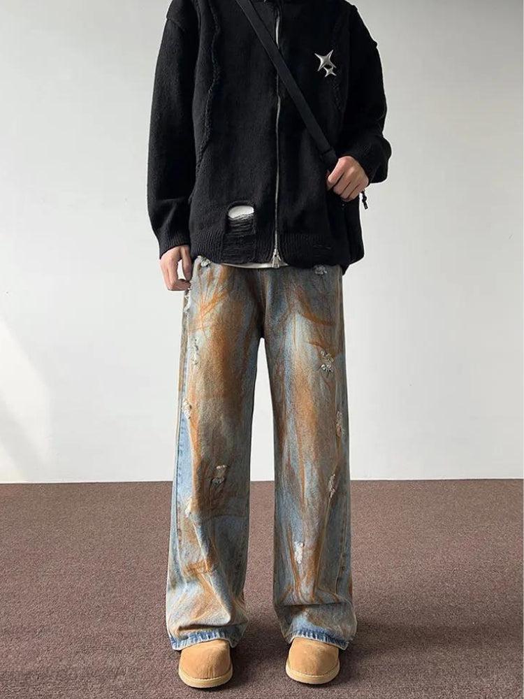 Rusty Pattern Wide Leg Denim Jeans - KAYSMAR