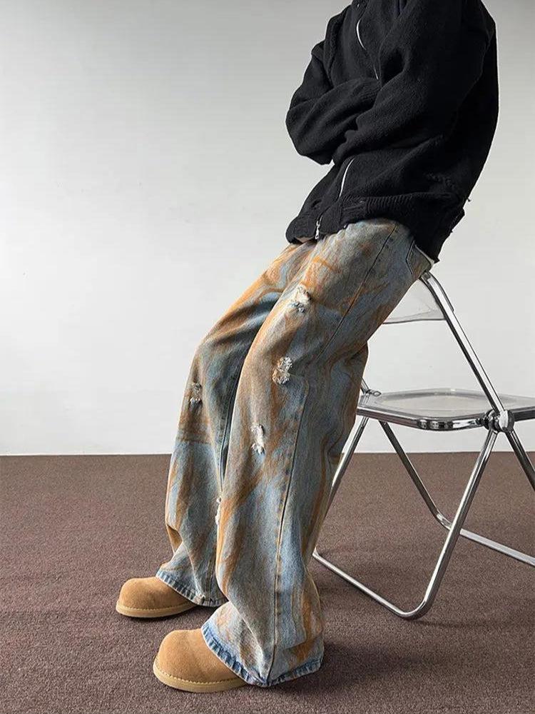 Rusty Pattern Wide Leg Denim Jeans - KAYSMAR