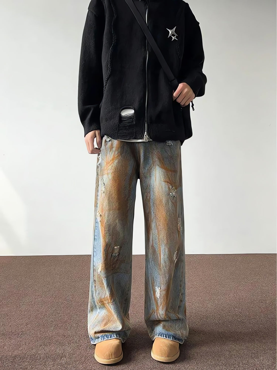 Rusty Pattern Wide Leg Denim Jeans - KAYSMAR