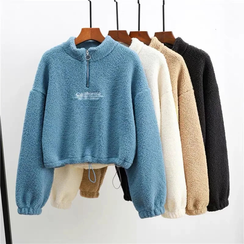 Stand-Neck Cropped Sweatshirt