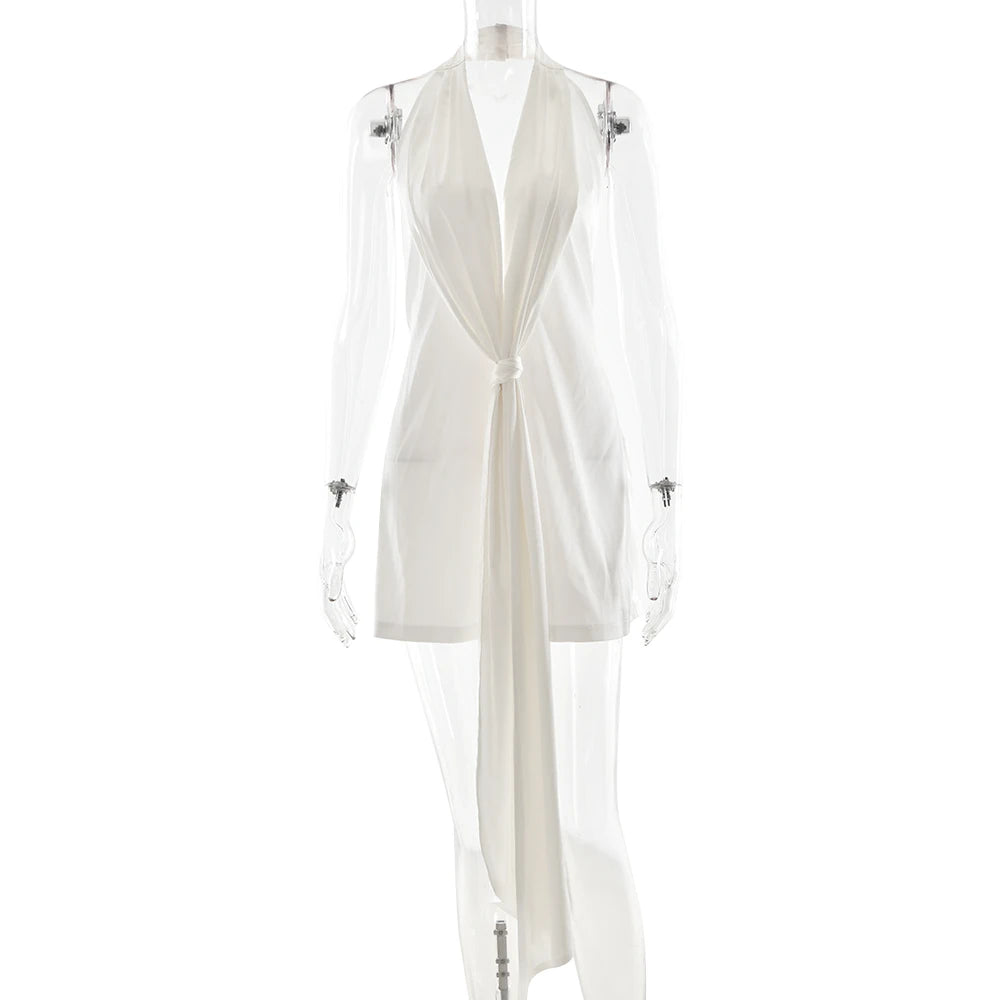 White Satin Halter Neck Mini Dress