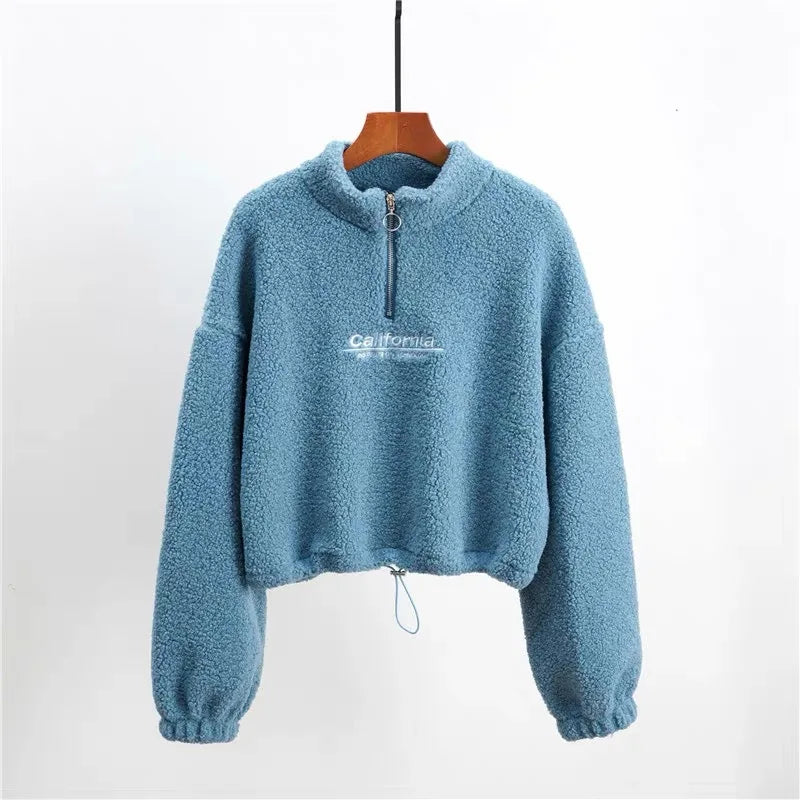 Stand-Neck Cropped Sweatshirt