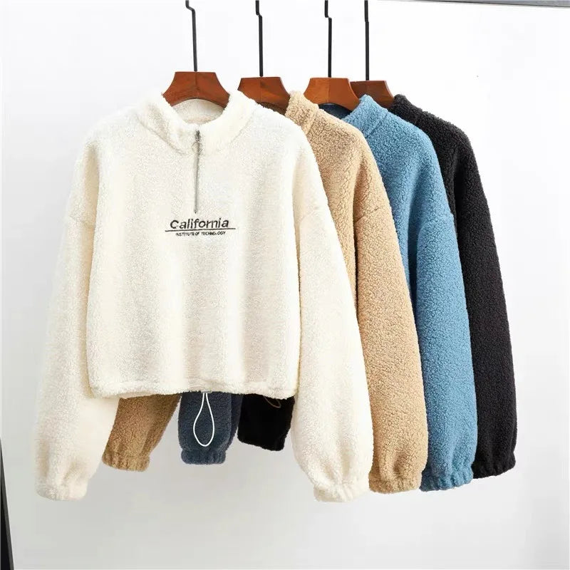 Stand-Neck Cropped Sweatshirt