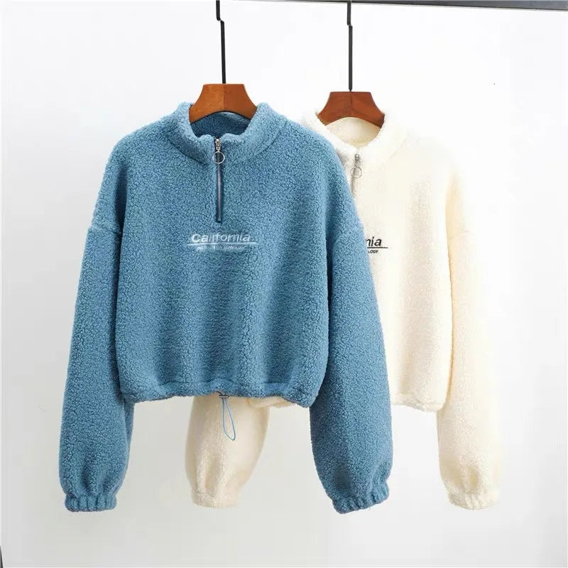 Stand-Neck Cropped Sweatshirt