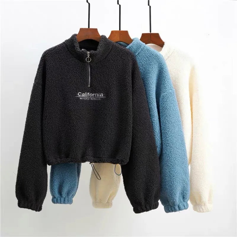 Stand-Neck Cropped Sweatshirt