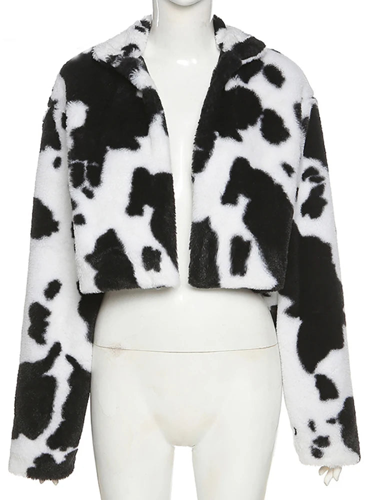 Color Block Faux Fur Crop Jacket | Goth Punk Y2k Streetwear