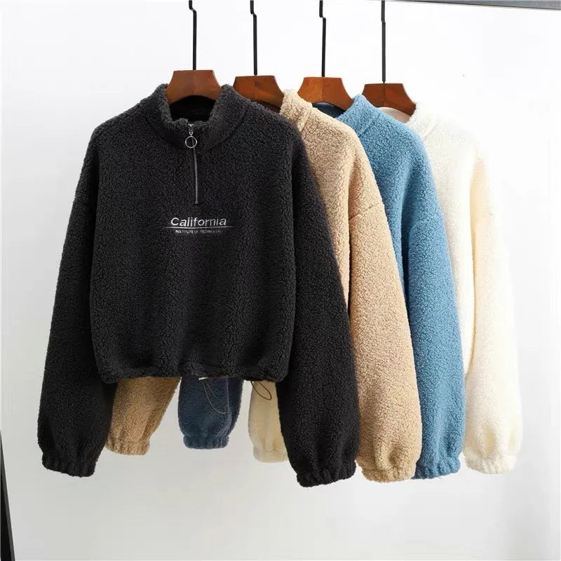 Stand-Neck Cropped Sweatshirt