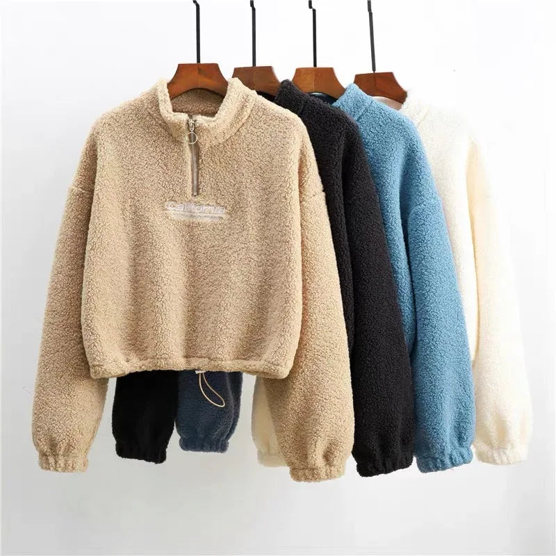 Stand-Neck Cropped Sweatshirt