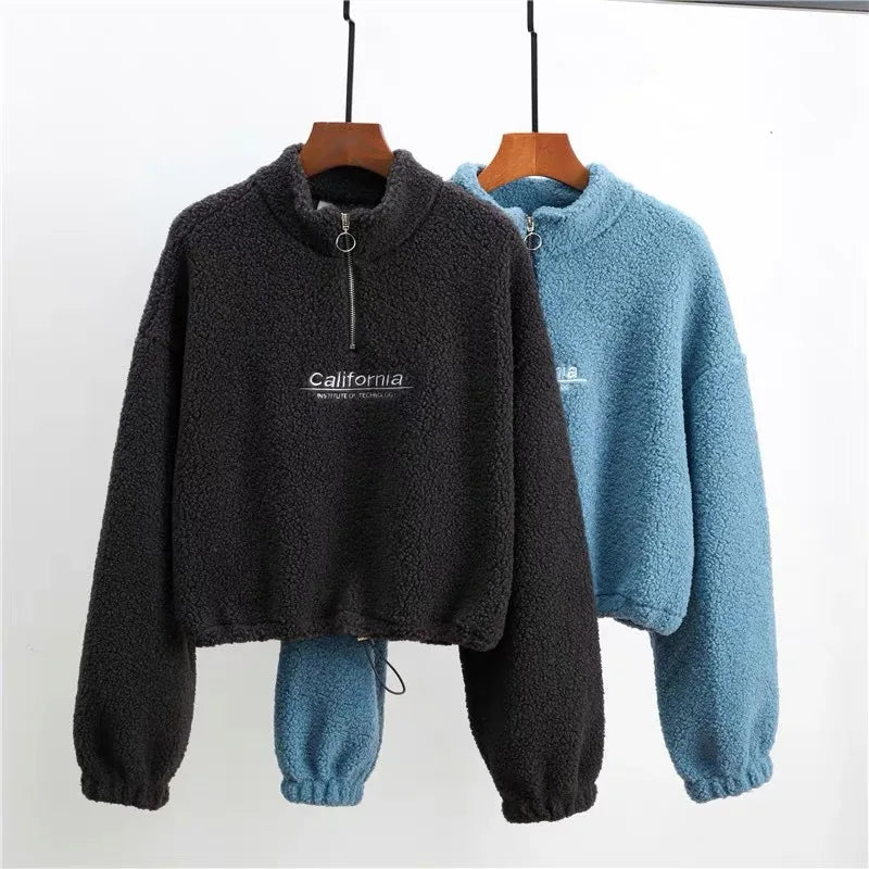 Stand-Neck Cropped Sweatshirt