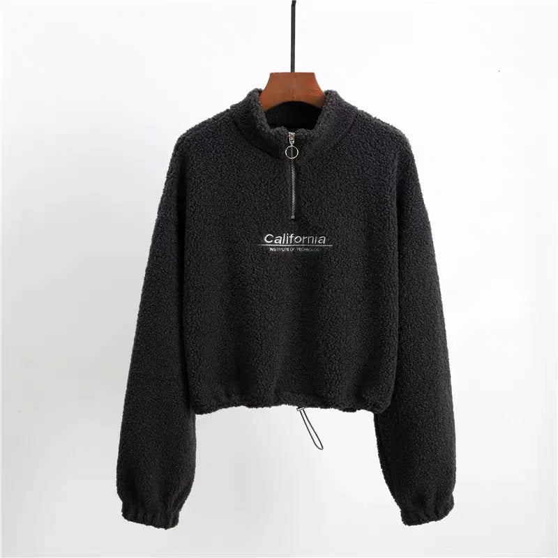 Stand-Neck Cropped Sweatshirt