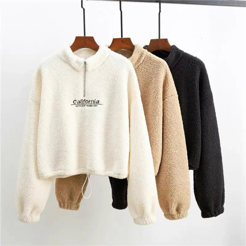 Stand-Neck Cropped Sweatshirt