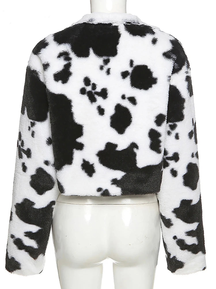 Color Block Faux Fur Crop Jacket | Goth Punk Y2k Streetwear