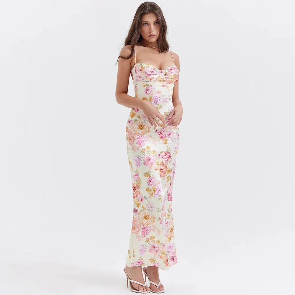 Satin Floral Pencil Maxi Dress - KAYSMAR